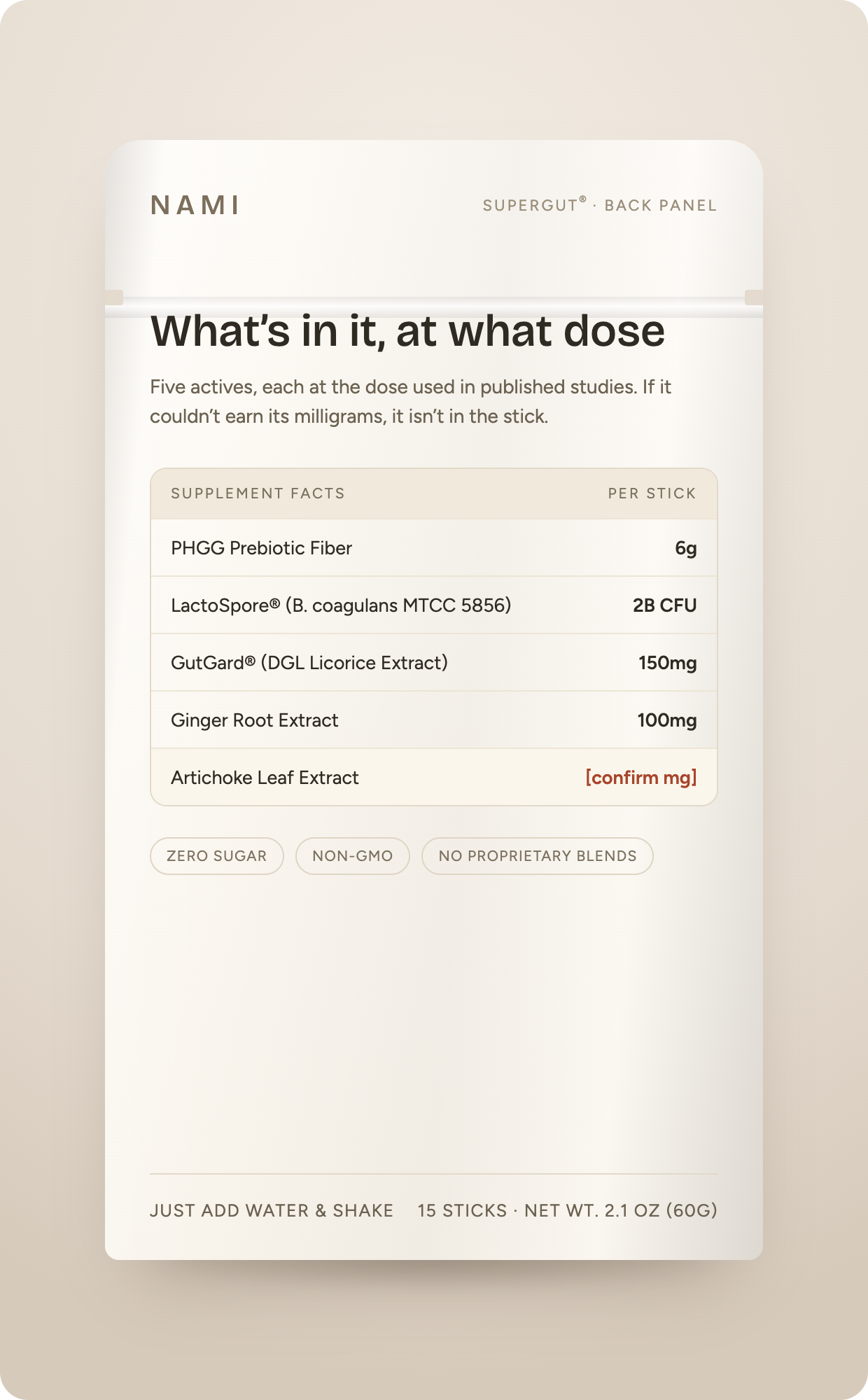 Supergut back panel — full supplement facts